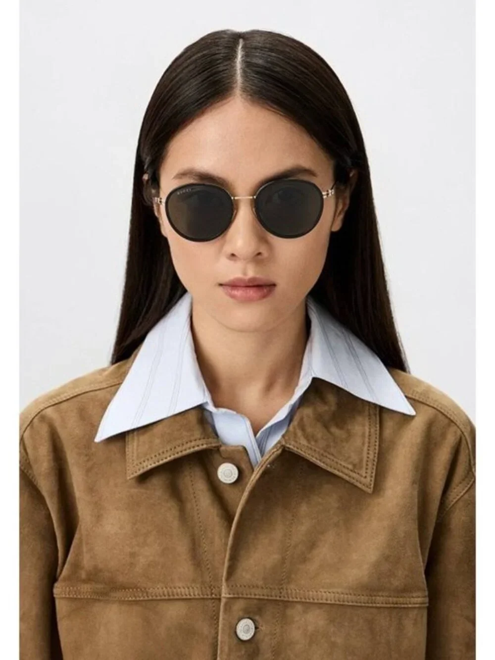 Gucci GG1849S 004 Sunglasses Brown/Silver Round Frame, Brown Lenses